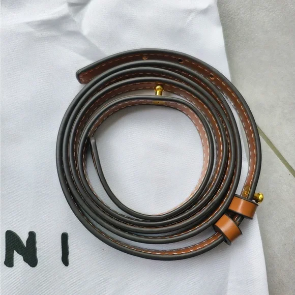 Marni Mini Canvas Tote with Tan Leather Trim and Red Logo - Picture 8 of 9